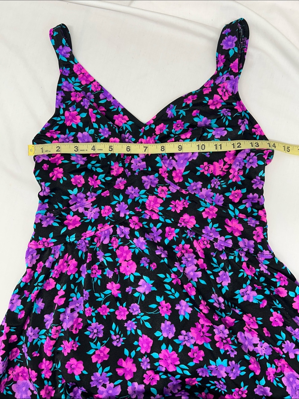 Maxine of Hollywood Black Floral One-Piece Swimsuit Swim Dress Size 14 - Picture 3 of 10